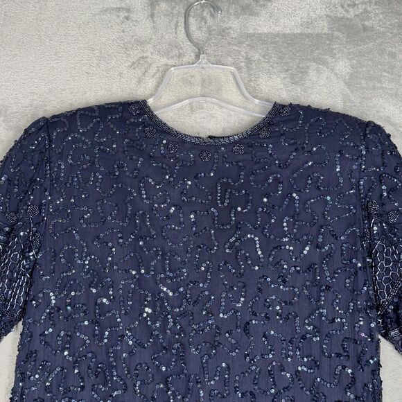 Brilliante by JA Dress Womens Medium Petite Blue Beaded Layered‎ Party Formal - Picture 5 of 10